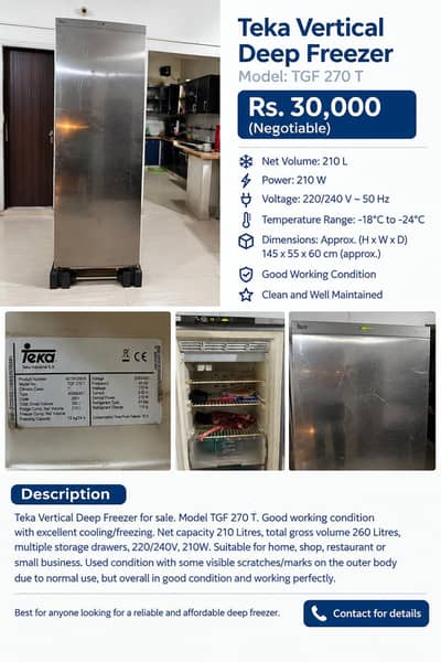 Teka Vertical Deep Freezer TGF 270 T – 210L