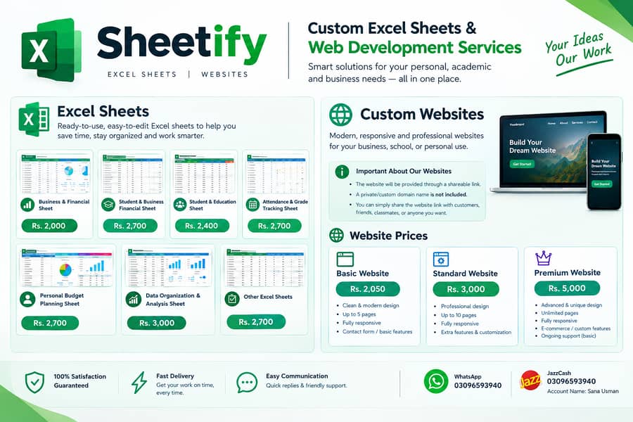 Custom Excel Sheets & Websites | Sheetify | Affordable Prices 0