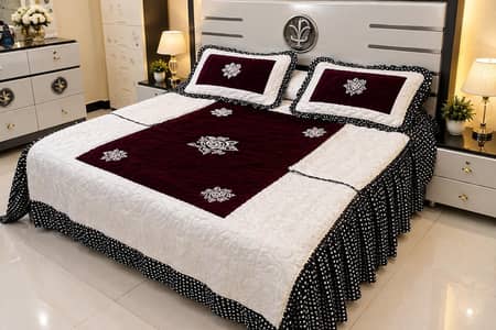 Heavy Velvet Style Maroon & Black Bridal Bed Sheet Set