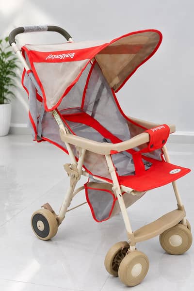 Used Baby Stroller / Pram – Red & Beige – Good Condition