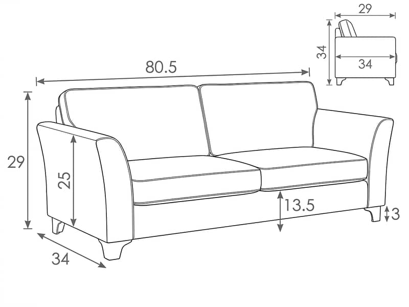 Spacious Habitt 3-Seater Sofa (80.5" Width) - Solid Frame 4