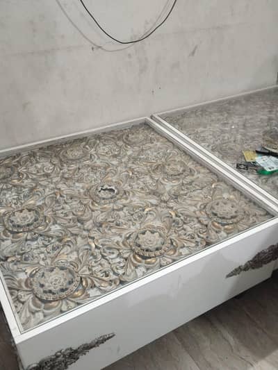 Pair of wooden table with glass frame