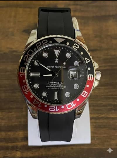 Round dial watch for men , GMT design watches , non-rotating dial for