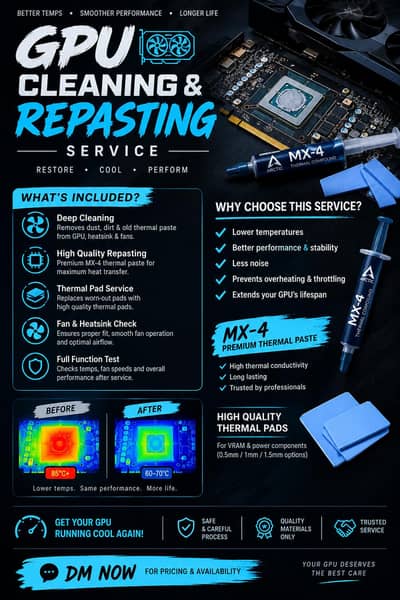 GPU service available, repasting,cleaning , thermal pads replacement