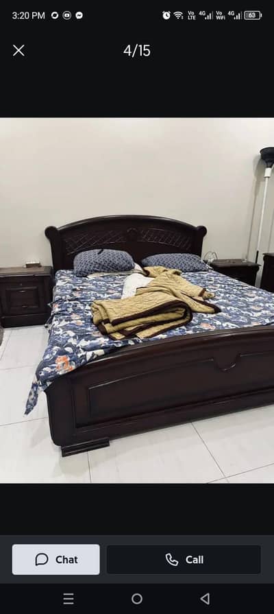 pure wooden doubel bed with side tabels and dressing