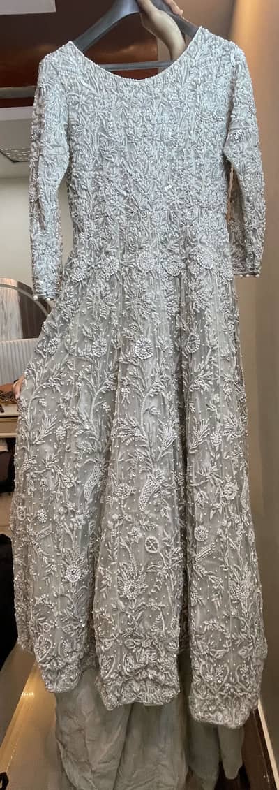 Walima Dress – Ivory Grey | One Time Worn | With Matching Pouch