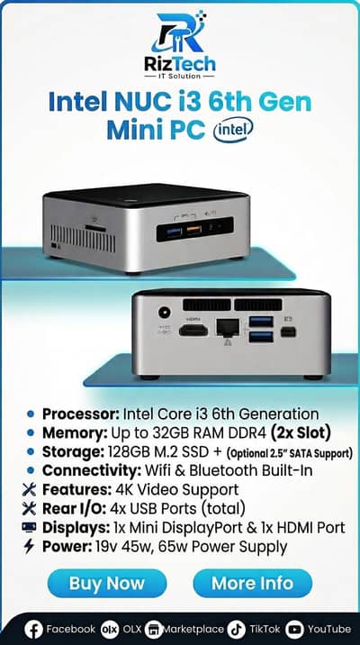 Intel NUC i3 6th Generation Mini PC – 8GB RAM / 128GB SSD