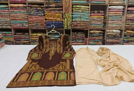 Brown Block Printed Arabic Lawn 3Pcs Stitched Suit