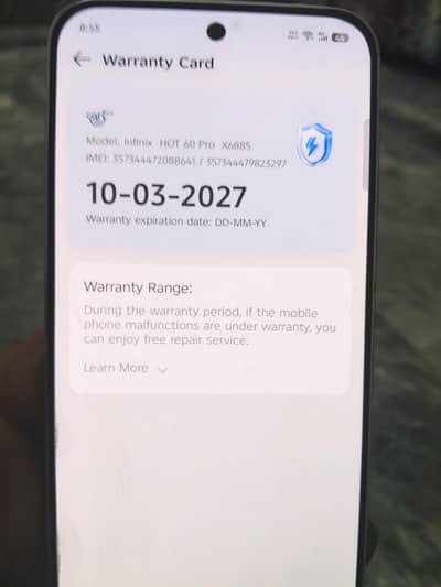 Infinix hot 60 pro 100 percent ok condition 10/10 in warranty 5month a