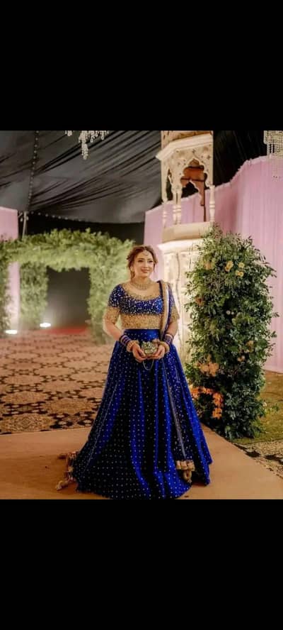 Elegant Blue Dress with Golden Embroidery