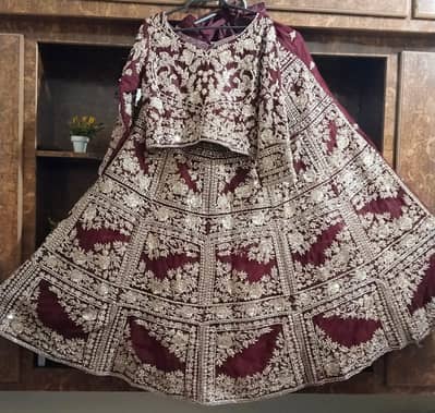 Heavy Maroon Bridal Lehenga-Custom Made-1 Time Worn-Heavy Embroidery