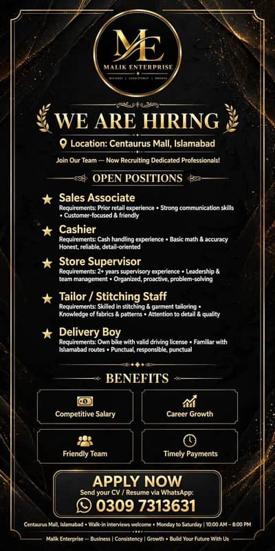 female manager and staaf ki zarorat ha