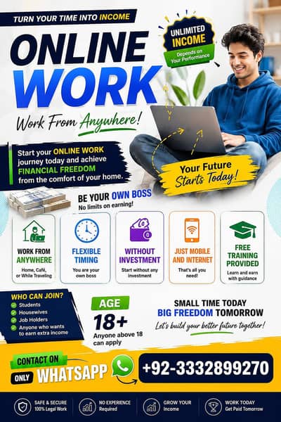 Legit Online Work Without Investment Dm on +92-3332899270
