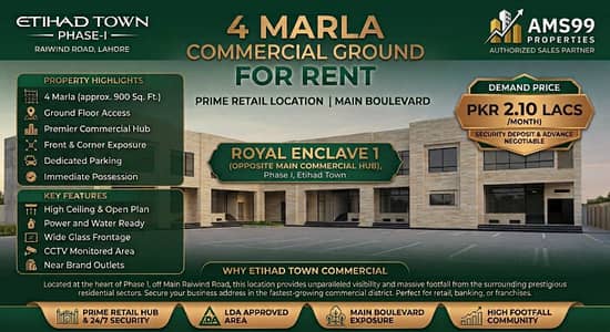 4 Marla Commercial Ground Shop for Rent Main Commercial, Etihad Town Phase 1