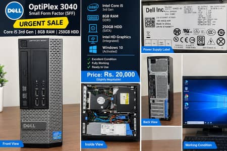 URGENT SALE | Core i5 3rd Gen | 8GB RAM | 250GB HDD