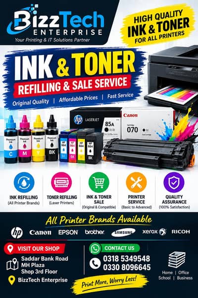 Ink Toner Refilling Sale | HP Canon Epson Brother | Saddar Rawalpindi