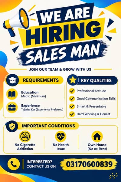 Sale's Man Job Available
