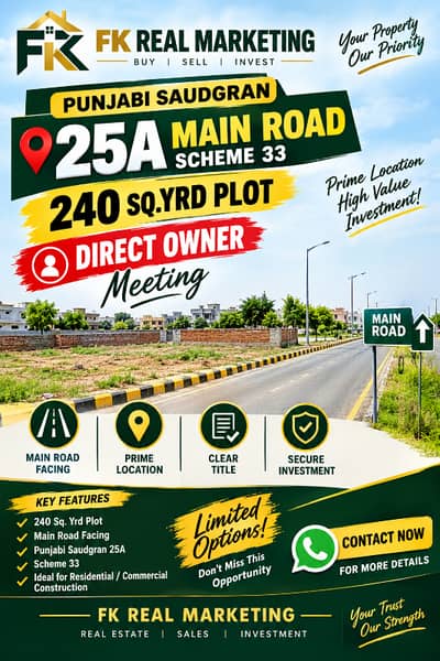 240 Sq. Yards Main Road Plot for Sale in Punjabi Saudagran Society, Sector 25-A | Near Aramco Petrol Pump & NADRA