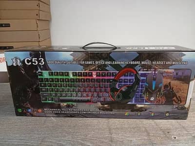 C-53 Gaming keyboard, headphone, mouse and mouse pad.