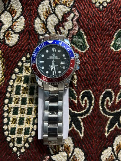 Rolex Rotating Dial Semi-Automatic Watch – Silver | Red & Blue Dial