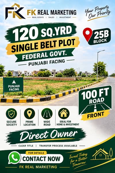 120 Sq. Yards Leased Plot for Sale in Federal Government Employees Society, Sector 25-B | Punjabi Saudagran Facing