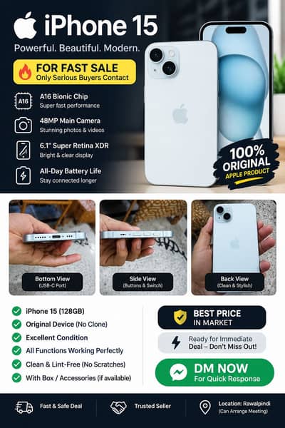 iPhone 15 128GB MDM | 86% Battery | White | Like New | Genuine