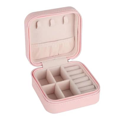 Pink PU Leather Jewelry Box for Women Travel Gift