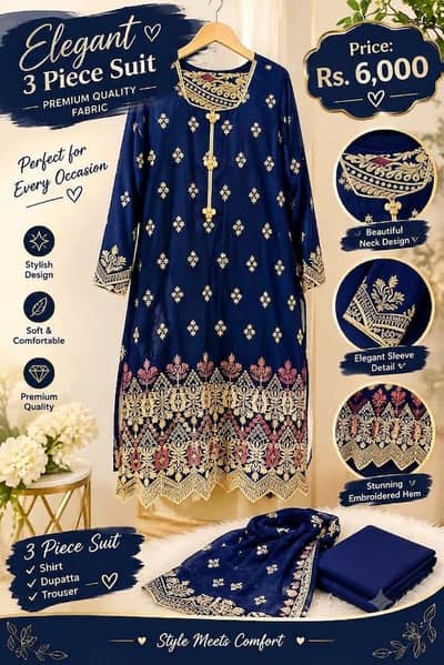 navy blue embroidered 3 piece suit
