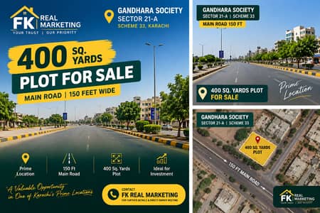 400 Sq. Yards Prime Main Road Plot for Sale in Gandhara Society, Sector 21-A, Scheme 33