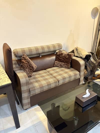 Sofa Set with Glass Coffee Table & Cushions