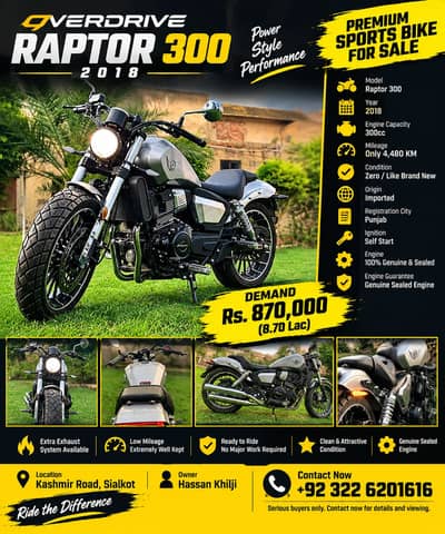 Over Drive Raptor 300 2018 Model — Premium Sports Bike for Sale