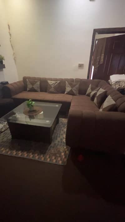 L shape sofa set with center table