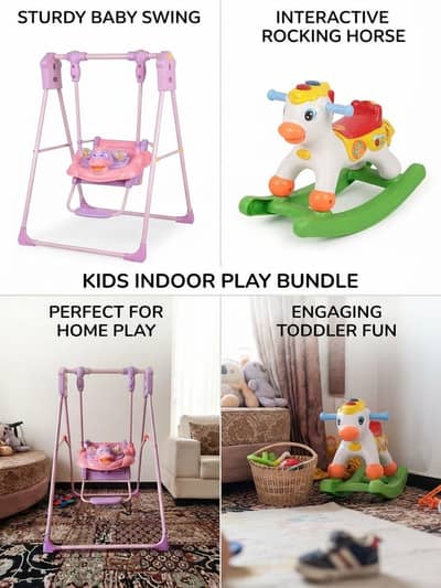 Kids Indoor Play Bundle - Baby Swing & Interactive Rocking Horse Toy