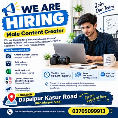 Male Content Creator & Video Editor | Social Media & Excel Expert Requ