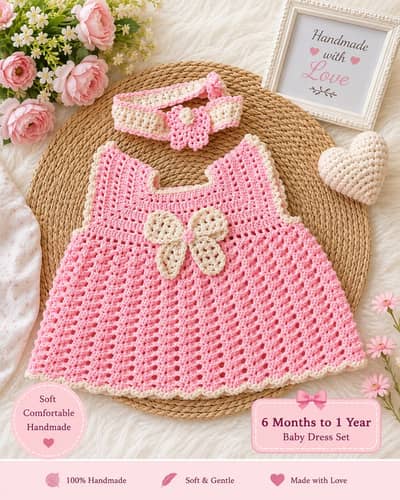 Handmade Crochet Baby Frock Dress – Soft & Cute