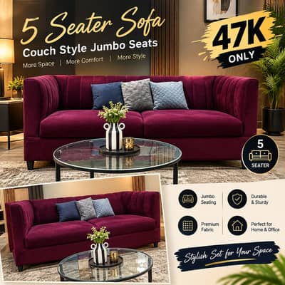 5 Seater Jumbo Sofa – Premium Fabric Sofa Set