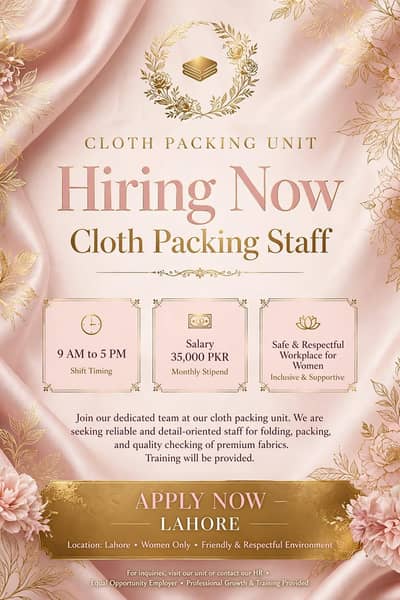 girls job offer cloth packing unit