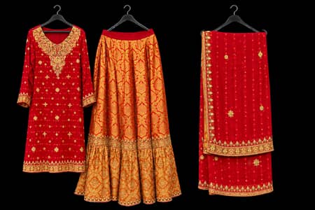 Beautiful Red & Gold 3-Piece Traditional Khaddi Net Dress
