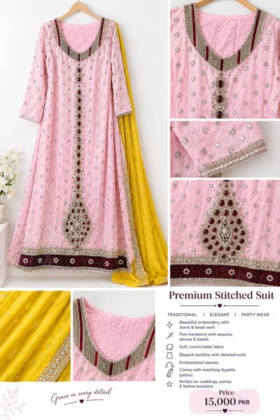 Elegant Pastel Pink Embroidered Suit with Yellow Dupatta – 3 Piece |