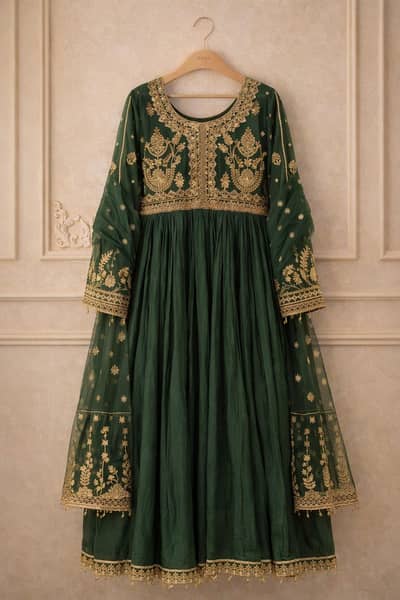 party wear green maxi.