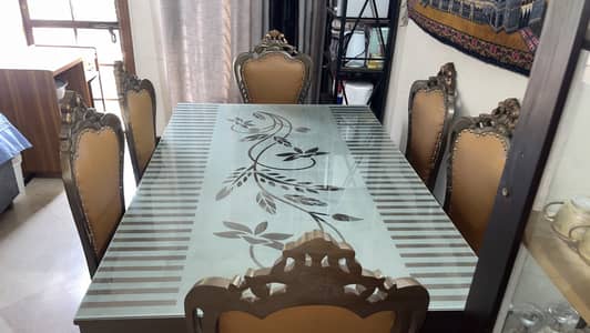 6 Seater Dining Table Set with Glass Top - Royal Design Chairs