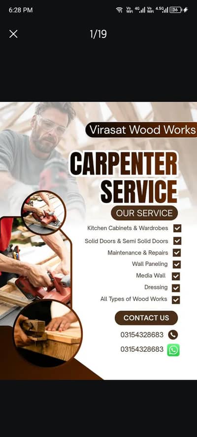 Carpenter-Kitchen,Wardrobe Wood ,Polish & Furniture Repairing Service