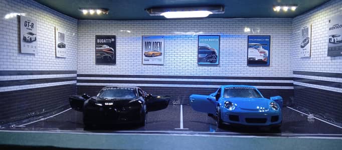 Handmade A4 Miniature Car Parking Diorama – 2 Metal Cars Included