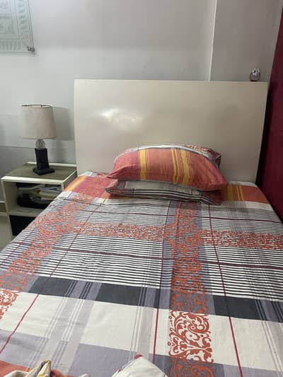 White deco paint single bed with two side tables