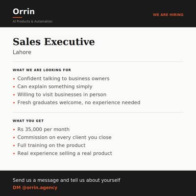 Sales Executive Required - Lahore - Rs 35,000 + Commission
