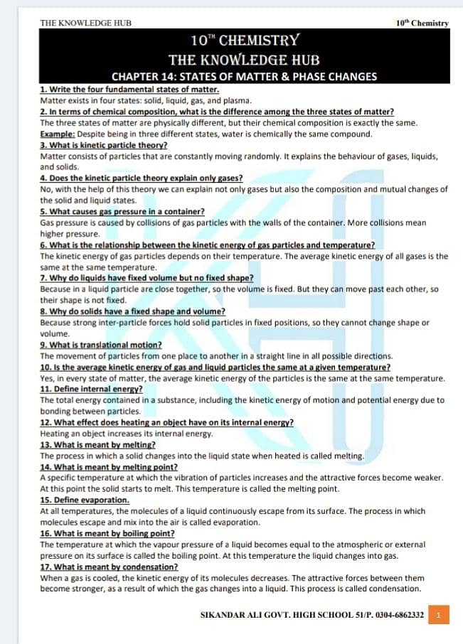 Class 9/10 Chemistry Handwritten Notes PDF - Board Exam 0