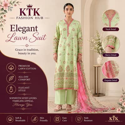 Green printed Dobby lawn 3pc shirt dupatta set