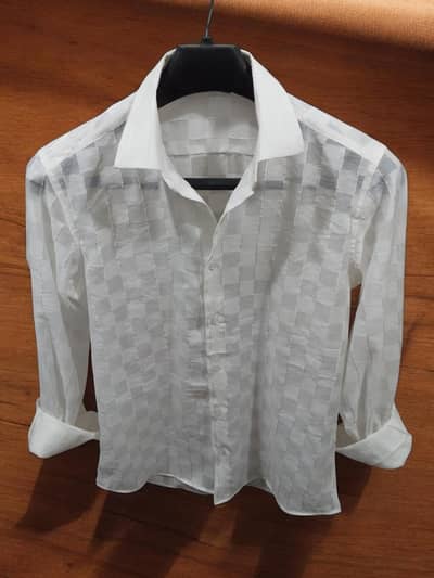 Viscose Nylon Clipped White Shirt