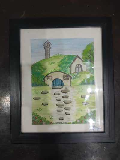 Hand Painted Wall Art with Frame_Nature House Scenery