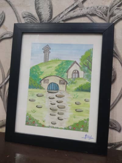 Hand Painted Wall art with Frame-Nature House Scenery